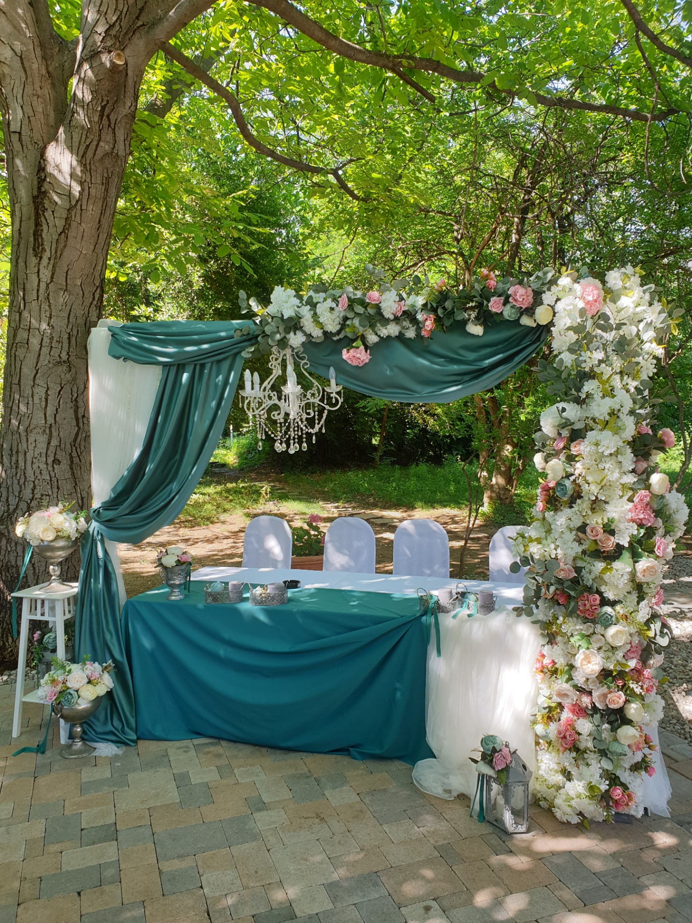 Wedding decoration setup in the garden at Restaurant Radobolja